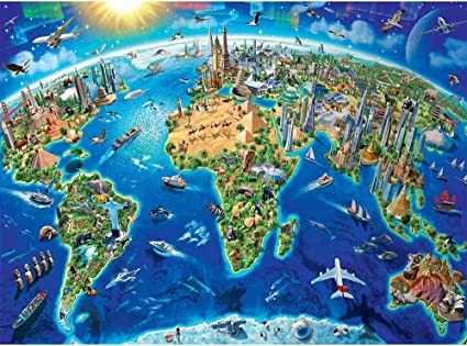 Photo 1 of 1000 Pieces Jigsaw Puzzles for Adults Teens World Map Challenging Difficut Puzzles Game Family Toys Gifts for Home Decor 27.5 x 19.7 Inch