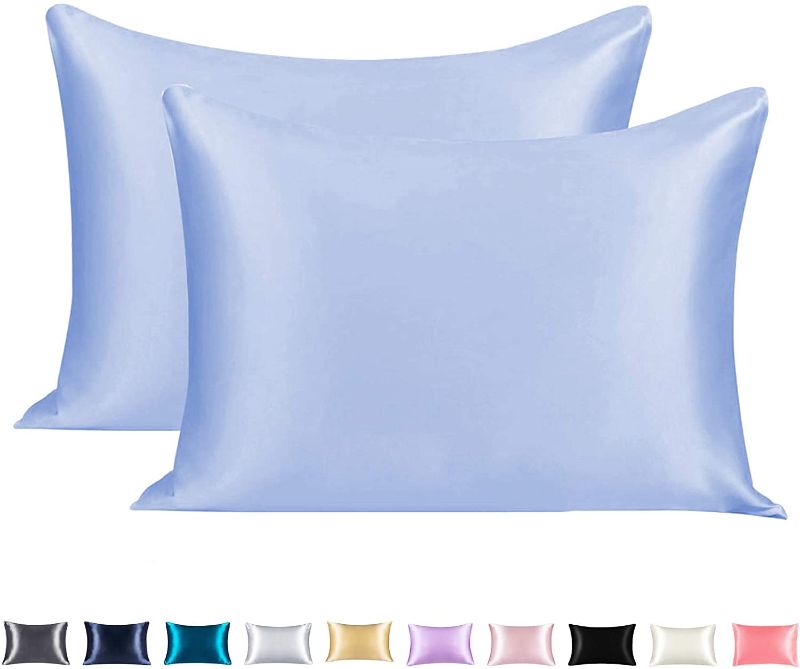 Photo 1 of 2 PACK - Adubor Silky Pillowcases with Hidden Zipper, Satin Pillow Cases Covers Soft for Hair and Skin, Cool Sleeping(Light Blue, 20 x 36 inches 2 Pack)