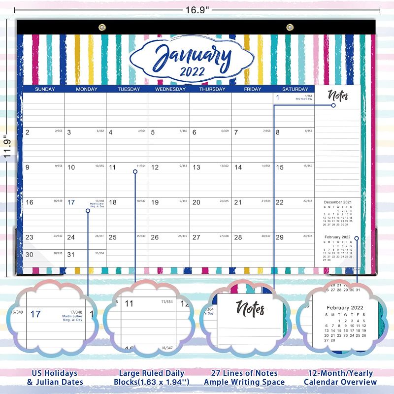 Photo 1 of Desk Calendar 2022 - 2022-2023 Desk Calendar, 18 Monthly Desk/Wall Calendar 2-in-1,16.8" x 12", January 2022 - June 2023, Thick Paper with Corner Protectors, Large Ruled Blocks - Colorful Waves