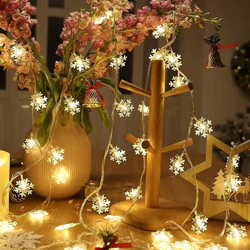 Photo 1 of 160 LED 66Ft Temdan Christmas Lights, Snowflake String Lights for Indoor Outdoor Holiday Bedroom Balcony Xmas Tree Patio Garden Party,2 PCS Battery Operated Christmas Decorations