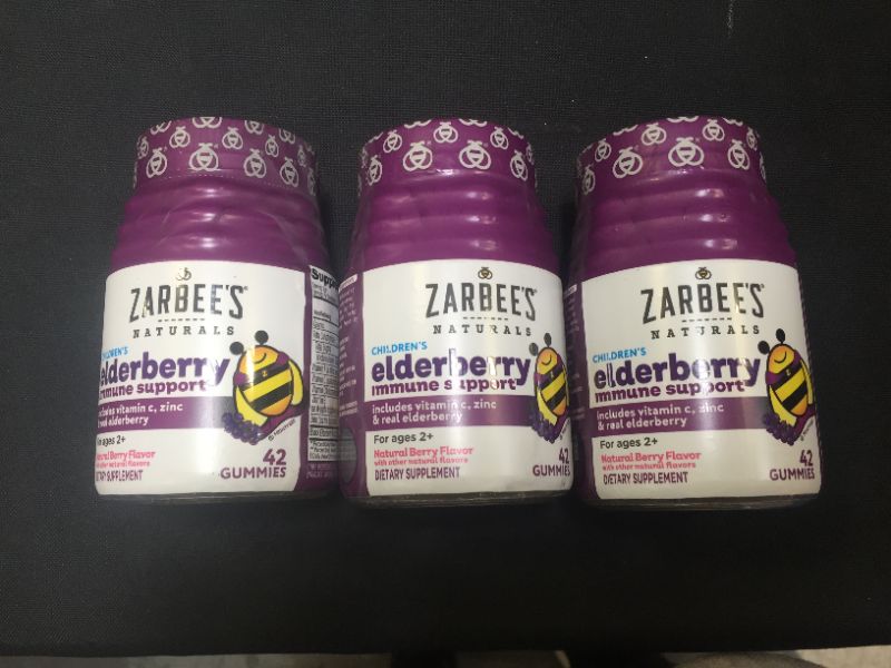 Photo 1 of 3 PACK - Zarbee'S Elderberry Gummies For Kids, Immune Support With Vit C & Zinc, Daily Childrens Vitamins Gummy, Natural Berry Flavor, 42 Count
EXP 05/2022