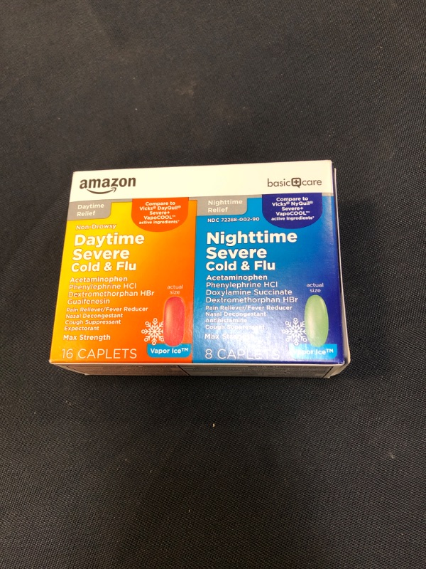 Photo 2 of  Basic Care Daytime/nighttime Severe Cold & Flu, 24 Count Day/night Time exp- 06/2022