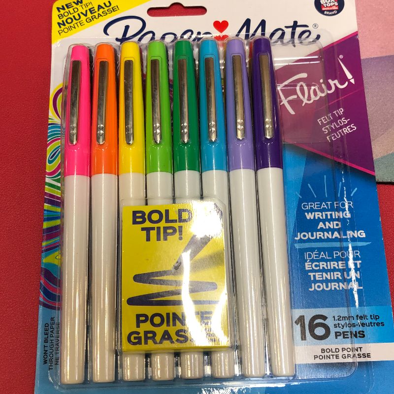 Photo 2 of Paper Mate Flair Felt Tip Pens, Bold Tip (1.2 mm), Assorted Colors, 16 Count
