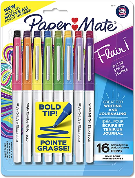 Photo 1 of Paper Mate Flair Felt Tip Pens, Bold Tip (1.2 mm), Assorted Colors, 16 Count
