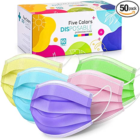 Photo 1 of Disposable Face Masks, 50 Pack Colorful Face Mask, Neon Face Mask Disposable for Women and Men
