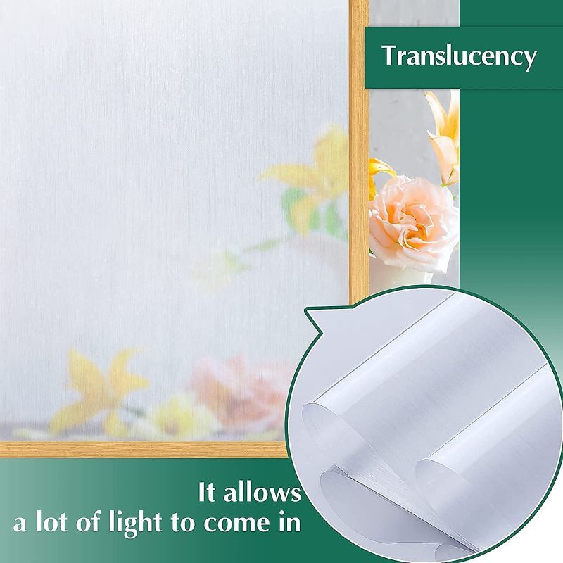 Photo 2 of 3 PCS Privacy Window Film No Glue Frosted Glass Sticker Sun UV Blocking Static Clings Non Adhesive Decorative Window Covering for Home Office (11.8 x 39.3 Inches, Silver Silk)
