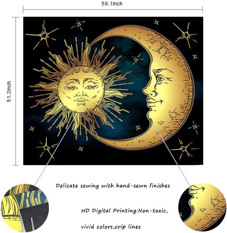 Photo 1 of  2 pack JMbeauuuty Tapestry for Bedroom Aesthetic Hippie Trippy Wall Hanging Sun Moon Tapestries Indian Bohemian Psychedelic Room Home Decor Retro Art Printing 51 x 59 Inch
