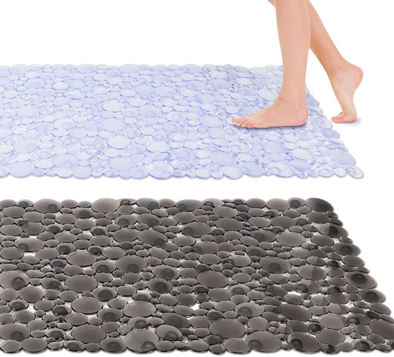 Photo 1 of 2 Pack Bath Tub Shower Mat Non Slip 38x15.35 Inch, Extra Large Bathtub Mat with Drain Hole and Suction Cups, Durable Bath Mat for Tub & Bathroom Floor, Machine Washable (Clear Blue & Clear Black)
