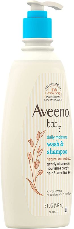 Photo 1 of Aveeno Baby Daily Moisture Gentle Body Wash & Shampoo with Oat Extract, 2-in-1 Baby Bath Wash & Hair Shampoo, Tear- & Paraben-Free for Hair & Sensitive Skin, Lightly Scented, 18 fl. oz
