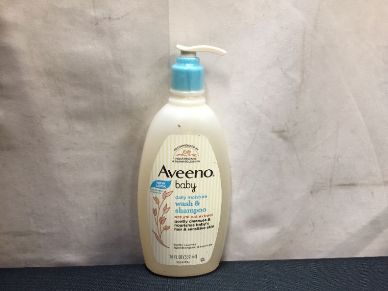 Photo 2 of Aveeno Baby Daily Moisture Gentle Body Wash & Shampoo with Oat Extract, 2-in-1 Baby Bath Wash & Hair Shampoo, Tear- & Paraben-Free for Hair & Sensitive Skin, Lightly Scented, 18 fl. oz
