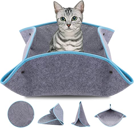 Photo 1 of YioQio Deformable Felt Cat Beds for Indoor Cats,Portable & Foldable Multi-Function Scratch Resistant Bed for Dogs and Kittens,Cat Hideaway,Cat Cave,Cat Teepee, Light Grey
