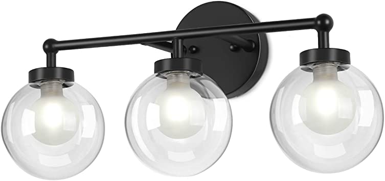 Photo 1 of 3-Light Bathroom Vanity Light, OOWOLF 11W 5000K Indoor Wall Vanity Light Fixtures, LED Make-up Mirror Front Light, Two-Layer Glass lampshades, Matte Black