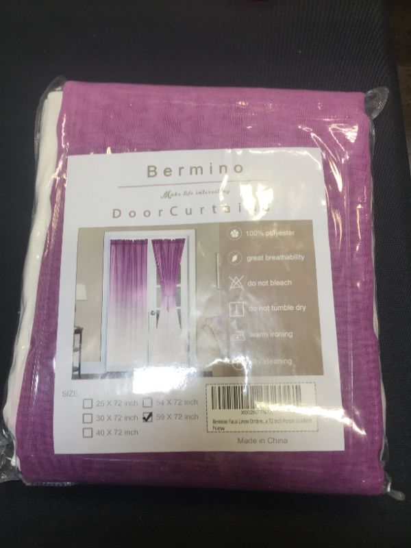 Photo 2 of Bermino Ombre French Door Curtains, Faux Linen Voile Rod Pocket Semi Sidelight Curtain for Living Room Patio Sliding Glass Door Window Set of 2 Panels 59 x 72 inch Purple Gradient
