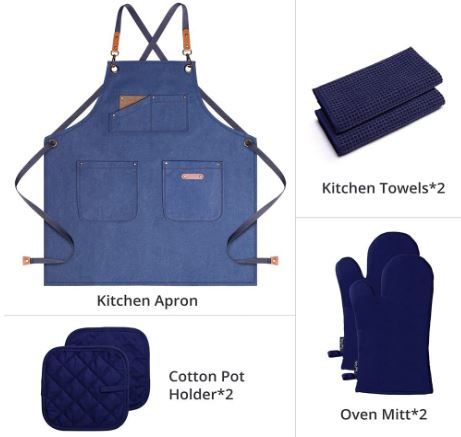 Photo 1 of Apron with Pockets Cross-Back Cotton-Canvas Chef Aprons with Gift Combos Suitable for Art BBQ Baking Bartender Barista Craft Grill Kitchen Stylist (Blue)