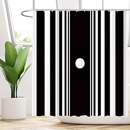 Photo 1 of Allenjoy 10 Hooks 69 x 70 Inch Black and White Striped Shower Curtain for Bathroom Sets Doppler Effect Phenomena and Scientific Theorems Home Bath Decor Durable Waterproof Fabric Machine Washable
