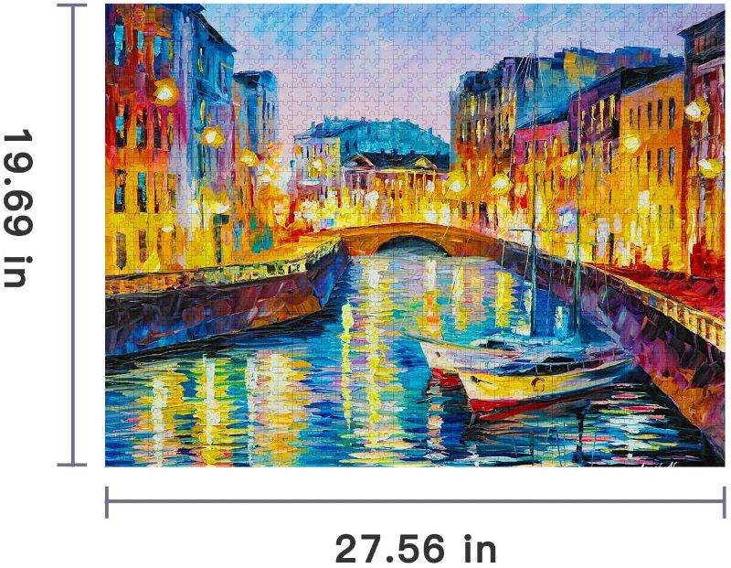 Photo 1 of  2 PACKS 000 Piece Jigsaw Puzzles for Adults, Large 70cm x 50cm 1000 Piece Puzzle Educational Game Toys and Unique Artwork for Families Adults Teens Age of 14 +, Venice Lake Side Oil Painting
