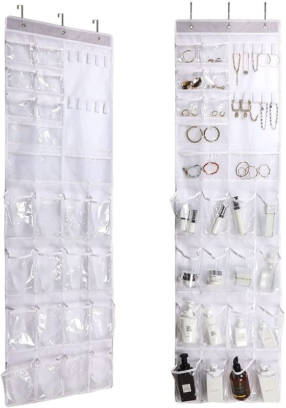 Photo 2 of 2 Pack Over The Door Hanging Shoe Organizer, Shoe Rack Holder, Pantry Door Organizer With Multiple Size Clear Pockets, 63” x 17” (White)
