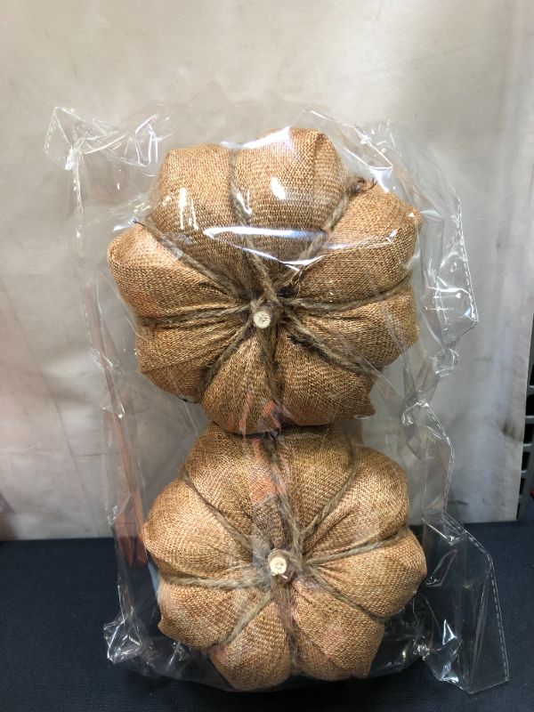 Photo 2 of Artificial Pumpkins for Decoration 2 pcs 8 inches Linen 