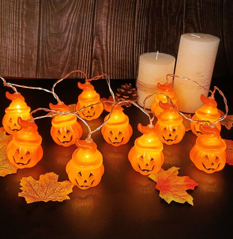 Photo 1 of Halloween Decorations Outdoor Pumpkin Lights Battery Operated 20 LED 9.85ft 2 Modes Orange Fairy String Lights for Patio Garden Gate Fall Halloween Decorations
