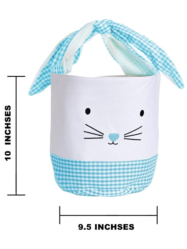 Photo 1 of Easter Bunny Basket Egg Bags for Kids,Canvas Cotton Personalized Candy Egg Basket Rabbit Print Buckets Gifts Bags for Easter
