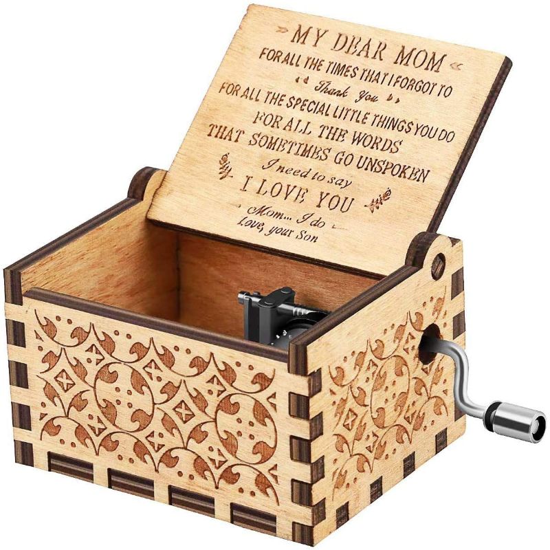 Photo 2 of 3 PACK RUYE You are My Sunshine Music Box Wood Personalizable Music Box, Laser Engraved Vintage Wooden Sunshine Musical Box Gifts for Birthday/Christmas Sunshine (Son to Mom, Small)
