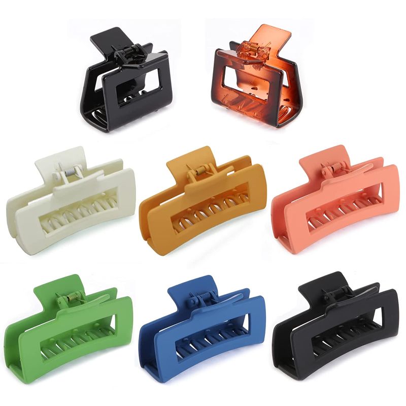 Photo 1 of  Wonderwin 8 PCS Hair Claw Clips | Modern Stylish Rectangular Hair Clips For Women | Non-slip Modified Hairstyle Clips ( Amber, Glossy Black, Black, Dark Blue, Matcha Green, White, Deep Pink, Khaki)
