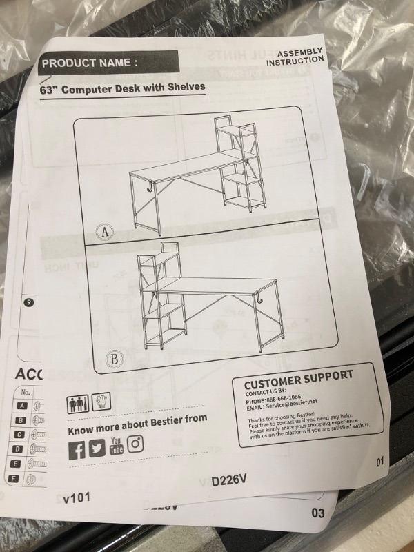 Photo 2 of Bestier 63 inch Computer Desk with Storage Shelves, Modern Bookshelf Desk with Headphone Hook