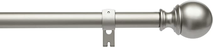 Photo 1 of Amazon Basics 1-Inch Curtain Rod with Round Finials - 1-Pack, 72 to 144 Inch, Nickel