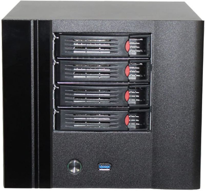 Photo 1 of KCMconmey 4 Bay NAS Case, 4 x 2.5/3.5 Tray. Compatible ITX MB Flex PSU. with Front USB 3.0 12cm Chassis Fan Hot Swap Backplane. Network Attached Storage Enclosure.
