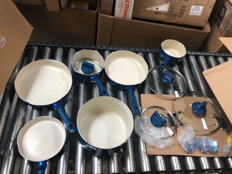 Photo 3 of 10 Pcs Pots and Pans Sets, Nonstick Cookware Set, Induction Pan Set, Chemical-Free Kitchen Sets, Saucepan, Saute Pan with Lid, Frying Pan, Blue
