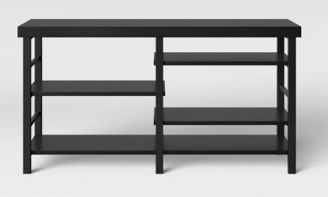 Photo 1 of Adjustable Storage TV Stand for TVs up to 50" Black Wood Grain Finish - Room Essentials™
