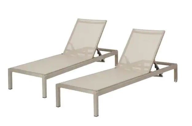 Photo 1 of Christopher Knight Home Cape Coral Outdoor Mesh Chaise Lounges, 2-Pcs Set,BEIGE / Silver
