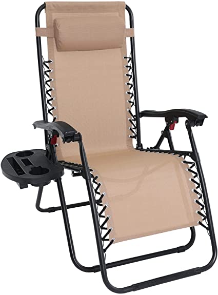 Photo 1 of ABCCANOPY Zero Gravity Adjustable Reclining Patio Chair Lounge Chair with Removable Pillow and Cup Holder Tray, (Beige)
