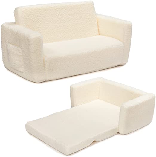Photo 1 of ALIMORDEN 2-in-1 Flip Out Extra Wide Cuddly Sherpa Toddler Couch, Convertible Sofa to Lounger, Cream
