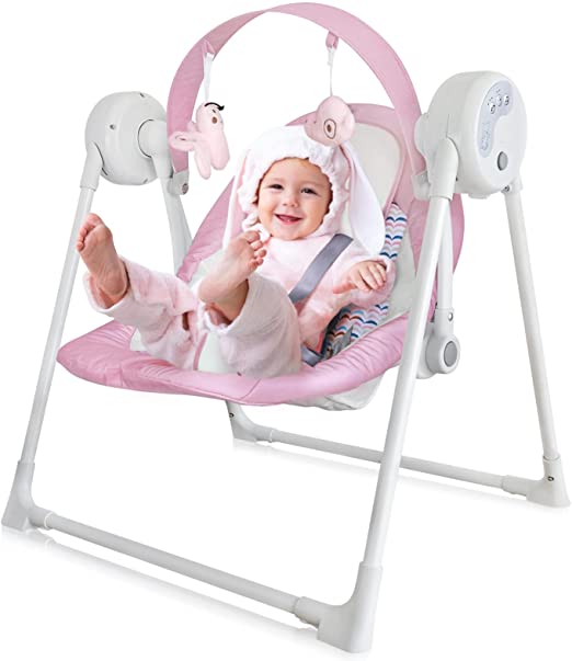 Photo 1 of Electric Baby Swing for Infants,Easy-Fold Baby Swings with 5 Motions,Soothing Portable Swing with Intelligent Music Vibration Box,Baby Rocker with 2 Toys for Newborn and Toddler Aged 0-12 Months,Pink
