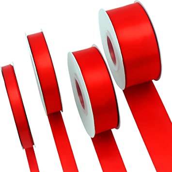 Photo 1 of 4 Rolls Double-Face Satin Red Ribbon, Curling Ribbon for Crafts, Ribbon for Gift Wrapping, Wedding Easter Decorations, 4x25 Yards Fabric Ribbon for Floral (3/8", 5/8", 1", 1-1/2")
