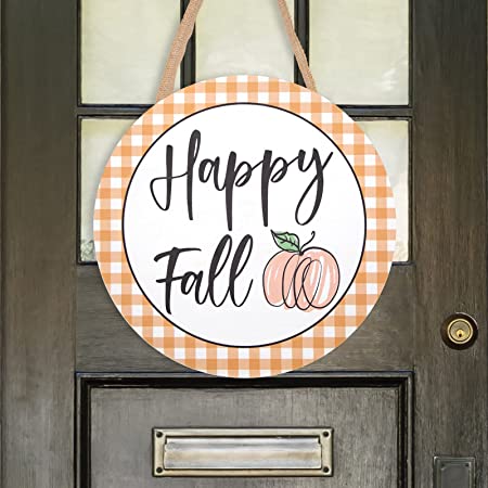 Photo 1 of Fall Decor - Fall Wreath for Front Door - Happy Fall Door Hanger - Farmhouse Pumpkin Door Hanger - Buffalo Plaid Fall Decorations for Home
