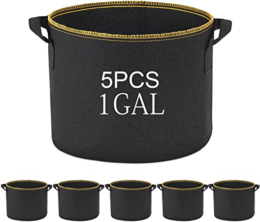 Photo 1 of BBO FACTORY 5-Pack 1 Gallon Fabric Grow Bag,Nonwoven Aeration Plant Pots with Handles for Flower,Vegetables
