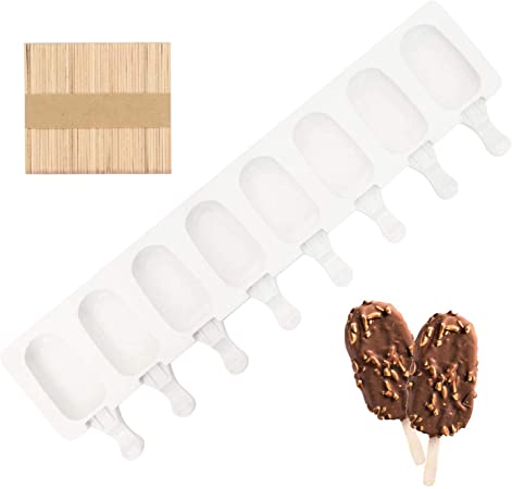 Photo 1 of  ESTUSR Popsicle Mold, Silicone Cake Pop Mold Homemade Ice Chocolate Ice Cream Maker With 100 Pieces Natural Wood Craft Sticks For Kids Summer DIY- 8 Cavities
