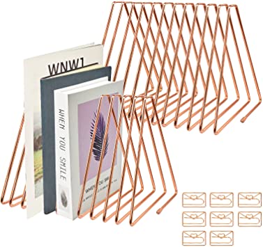 Photo 1 of 2Pcs Scalable Triangle 11 Slot Magazine Holder, FLMOUTN Versatile Metallic Desktop File Folder Racks with 8Pcs Paper Clips, Newspapers Holder Stand for Office Home Photography Prop ROSE GOLD
