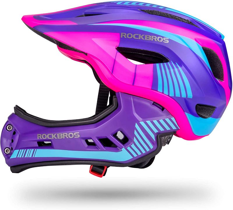 Photo 1 of ROCKBROS Kids Full Face Helmet Kids Bike Helmets Lightweight Toddler Mountain Bike Helmet Detachable for MTB BMX Skating Cycling Scooter Safety Bicycle Helmets for Youth Child Boys Girls Ages 3-16 size M
