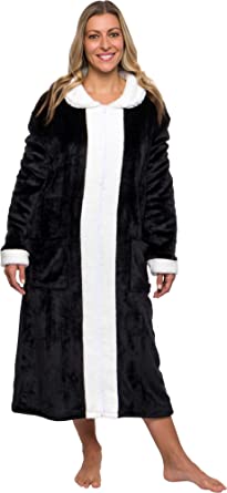 Photo 1 of Silver Lilly Womens Fleece Robe Discolored - Long Hooded Robe with Sherpa Collar WITH ZIPPER ( SIZE: XXLARGE)
