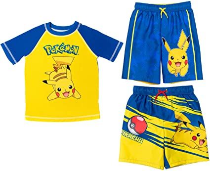 Photo 1 of  BOYS Pokemon Pikachu 3 Piece Swim Rash Guard Swim Trunks ( SIZE: 10/12) 
