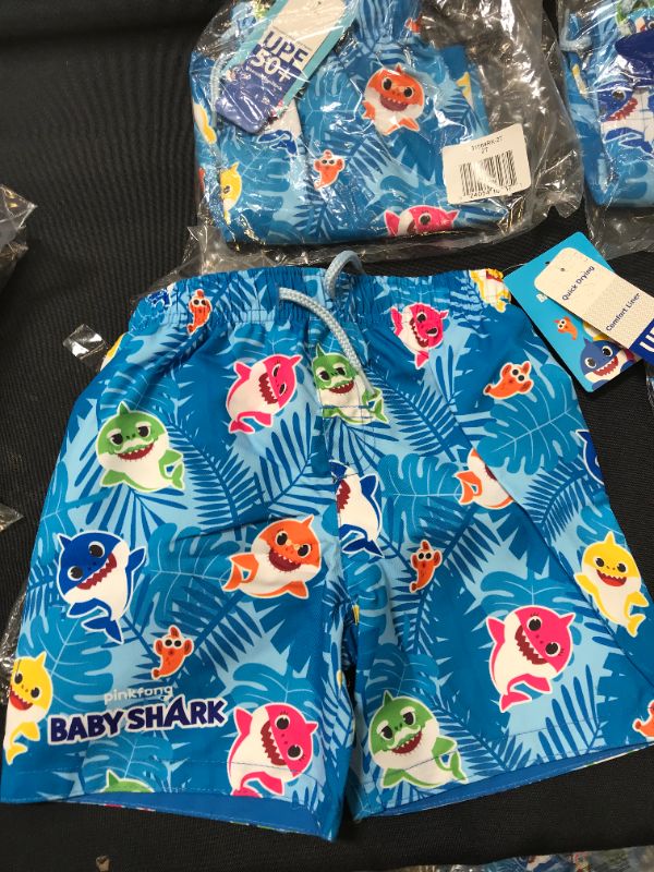 Photo 3 of 4 PACK Baby Shark Daddy Shark Mommy Shark Toddler Boys Swim Trunks Bathing Suit Blue 3T
