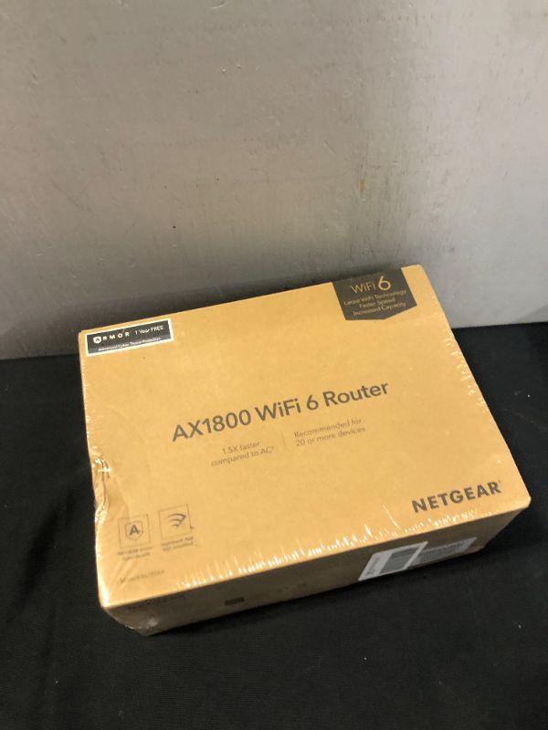 Photo 2 of 
NETGEAR 4-Stream WiFi 6 Router (R6700AXS) – with 1-Year Armor Cybersecurity Subscription - AX1800 Wireless Speed (up to 1.8 Gbps) | Coverage up to 1 (factory sealed) (minort damage to box)
