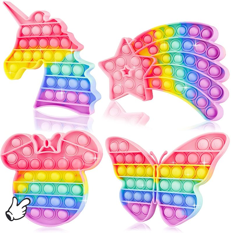 Photo 1 of 4 Pack Pop Sensory Toy Cheap Popper Set Stress Bubble Silicone Gift Special Need Kid Boy Girl Teen Adult Friend ADHD Rainbow Unicorn Butterfly Meteor
