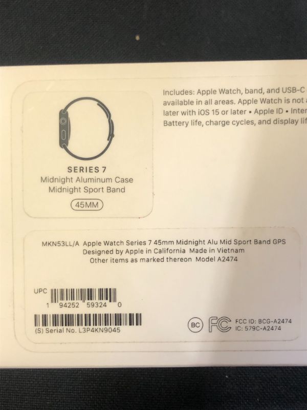 Photo 12 of Apple Watch Series 7 GPS, 45mm Midnight Aluminum Case with Midnight Sport Band (factory sealed)