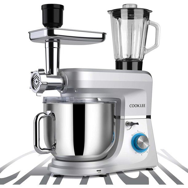 Photo 1 of COOKLEE 6-IN-1 Stand Mixer, 8.5 Qt. Multifunctional Electric Kitchen Mixer with 9 Accessories for Most Home Cooks, SM-1507BM, Silvery
