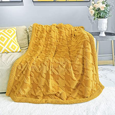 Photo 1 of Dissa sherpa fleece blanket throw blanket soft blanket warm cozy plush fluffy blanket dual sided throw blanket perfect throw for all seasons for couch bed sofa(golden yellow, 60"x80")