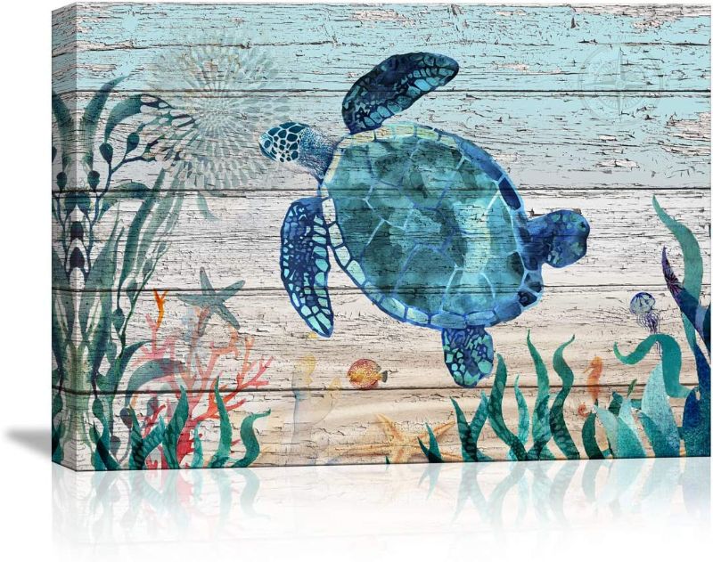 Photo 1 of Bathroom Wall Decor Ocean Sea Turtle Wall Art Bathroom Home Decor Prints Canvas Wall Art Small Framed Artwork for Walls Vintage Paintings on Canvas Prints, 16''x24'' inch
